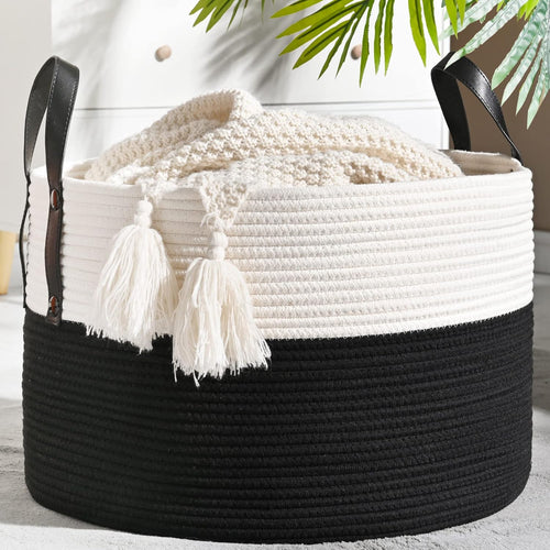 KAKAMAY Large Blanket Basket (20"x13"),Woven Baskets for storage Baby Laundry Hamper