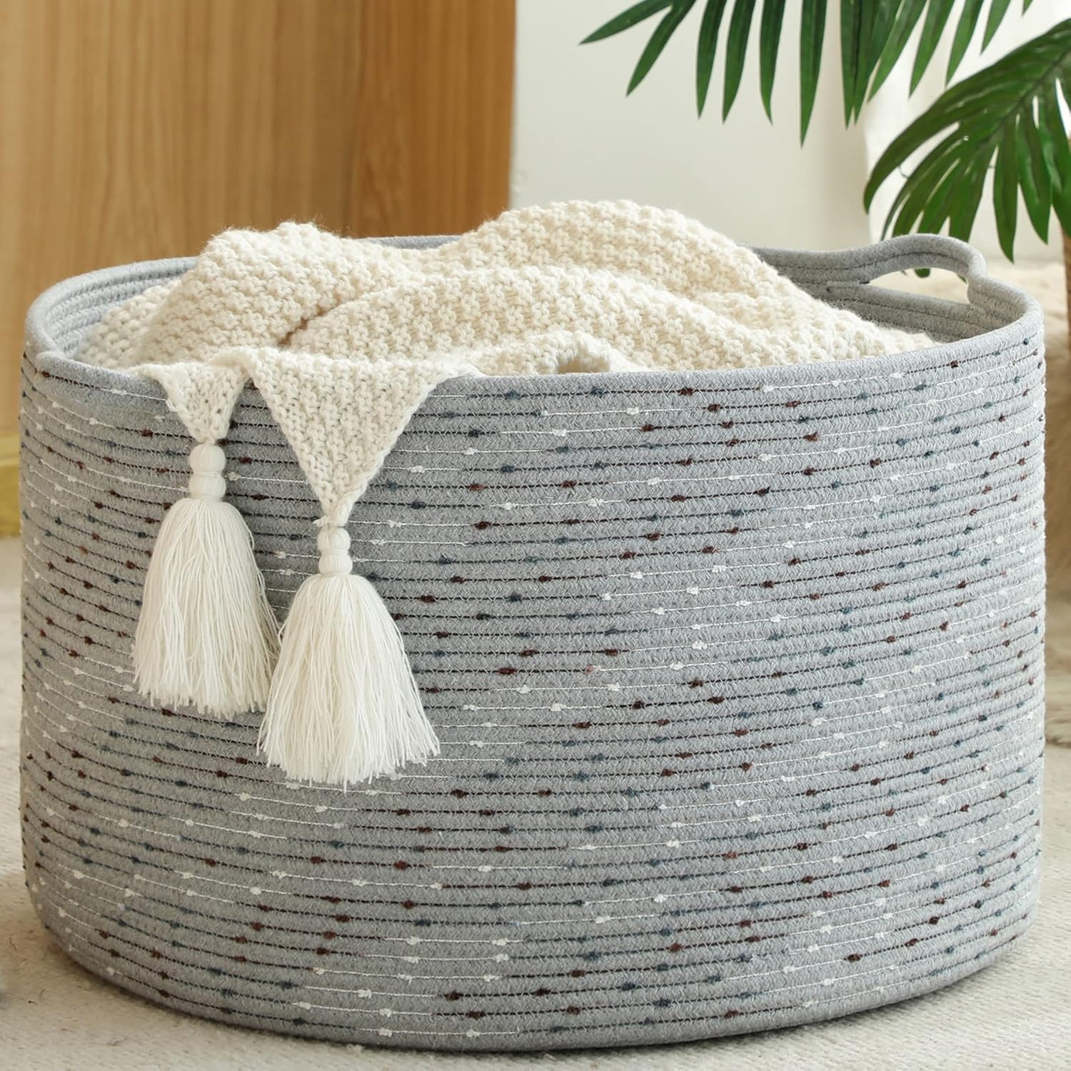KAKAMAY Large Blanket Basket (20"x13"),Woven Baskets for storage Baby Laundry Hamper