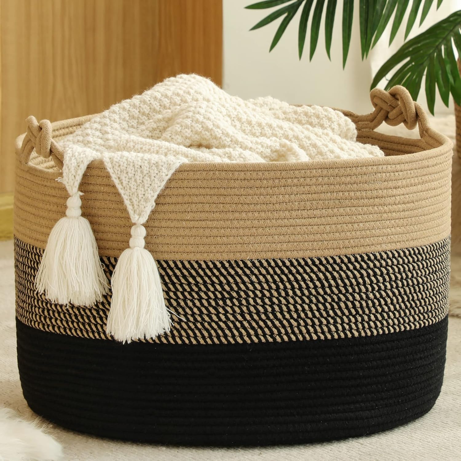 KAKAMAY Large Blanket Basket (20"x13"),Woven Baskets for storage Baby Laundry Hamper