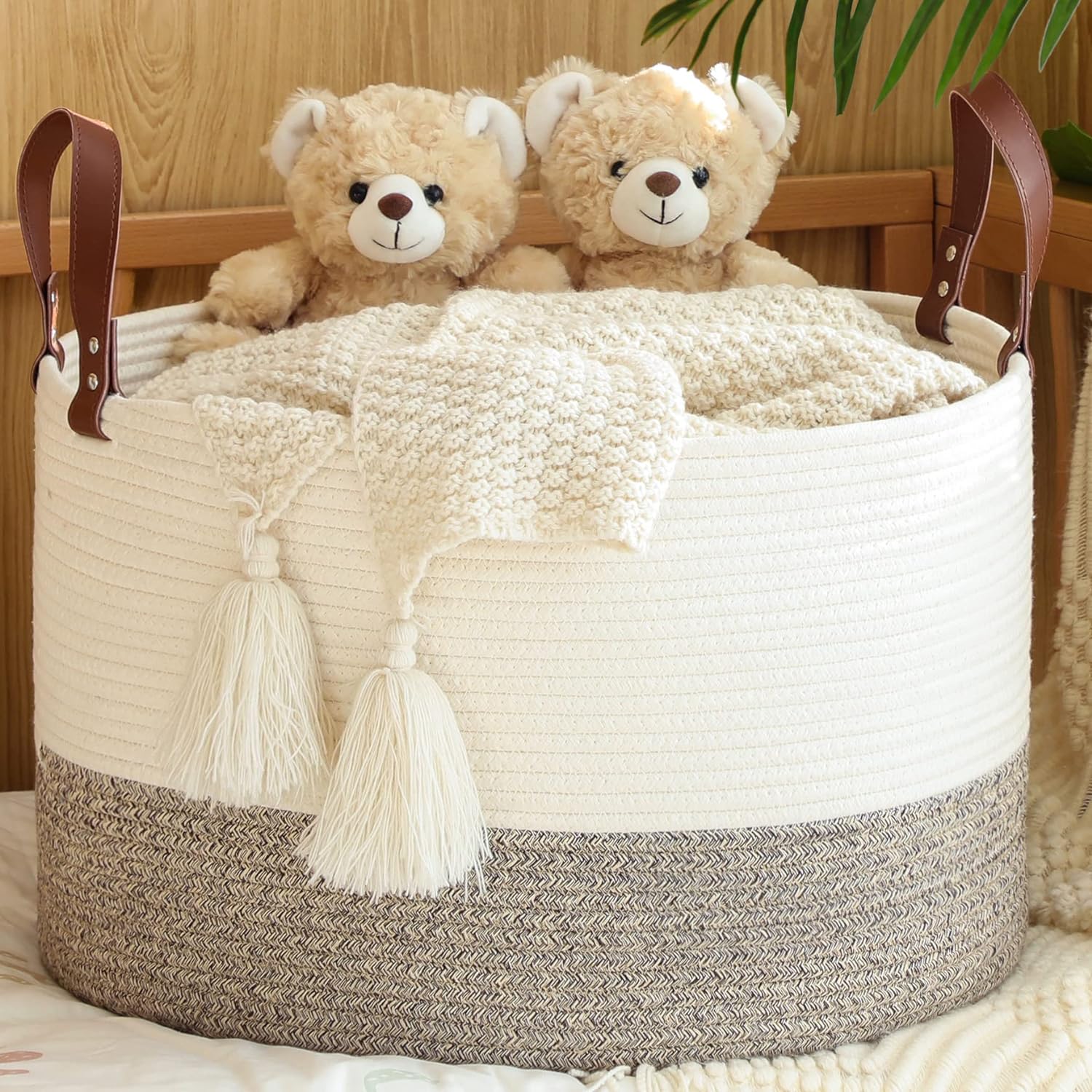 KAKAMAY Large Blanket Basket (20"x13"),Woven Baskets for storage Baby Laundry Hamper