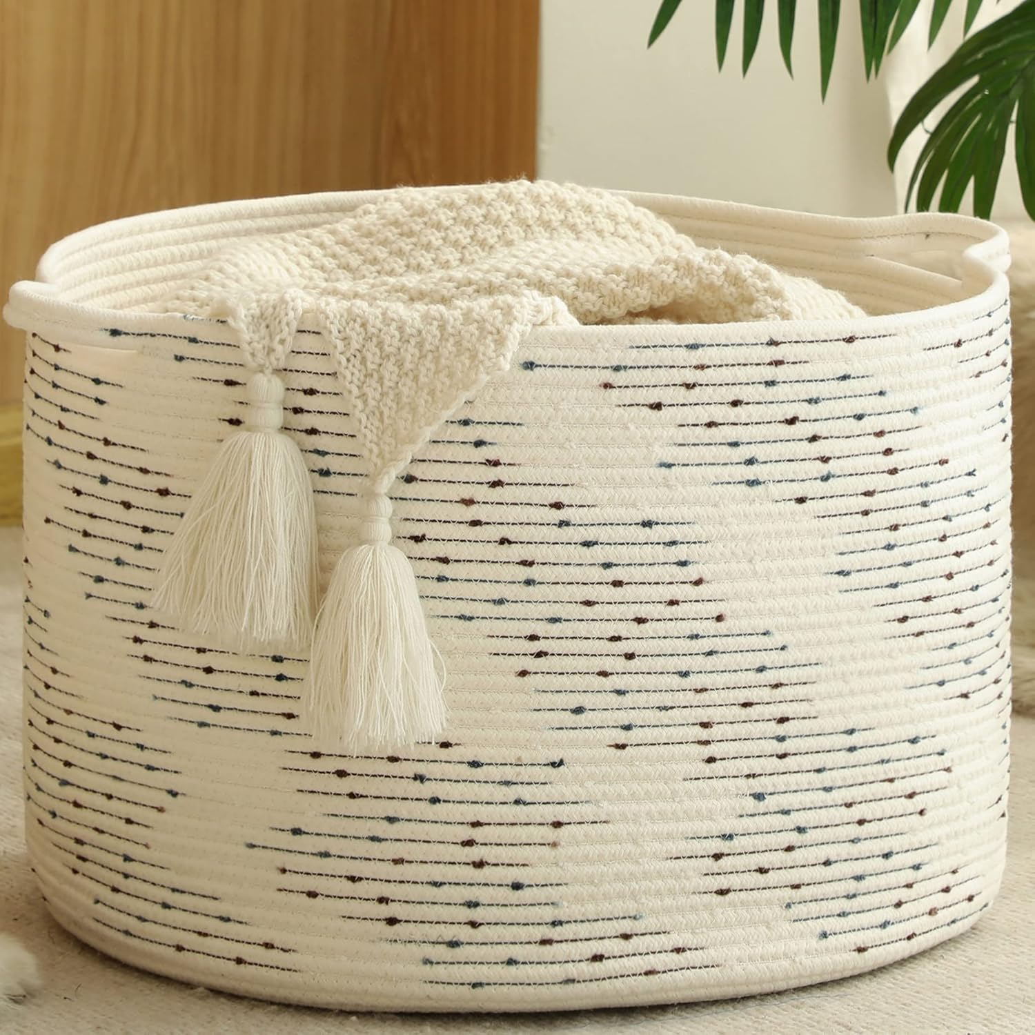 KAKAMAY Large Blanket Basket (20"x13"),Woven Baskets for storage Baby Laundry Hamper